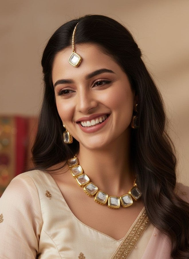 LUCKY JEWELLERY 18K Gold-Plated Kundan-Studded Jewellery Set - Image 2