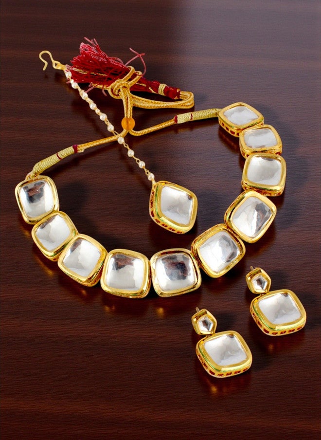 LUCKY JEWELLERY 18K Gold-Plated Kundan-Studded Jewellery Set - Image 4