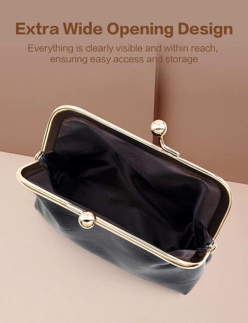 Retro PU Leather Coin Purse - 11.2×10.2×2.2CM Waterproof Scratch-resistant Snap Button Closure Solid Black Mini Bag for Daily Commuting Shopping Travel - Image 2
