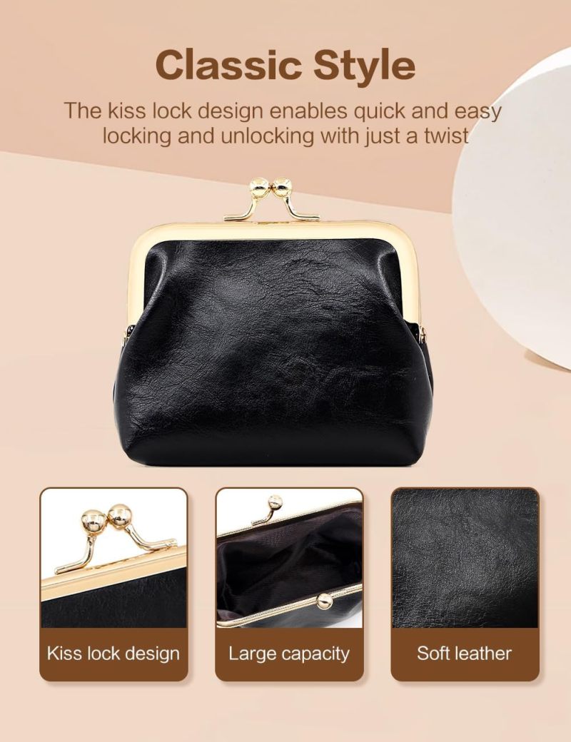 Retro PU Leather Coin Purse - 11.2×10.2×2.2CM Waterproof Scratch-resistant Snap Button Closure Solid Black Mini Bag for Daily Commuting Shopping Travel - Image 4