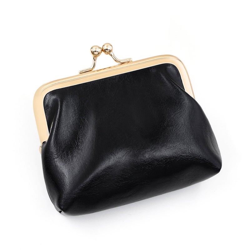 Retro PU Leather Coin Purse - 11.2×10.2×2.2CM Waterproof Scratch-resistant Snap Button Closure Solid Black Mini Bag for Daily Commuting Shopping Travel - Image 1