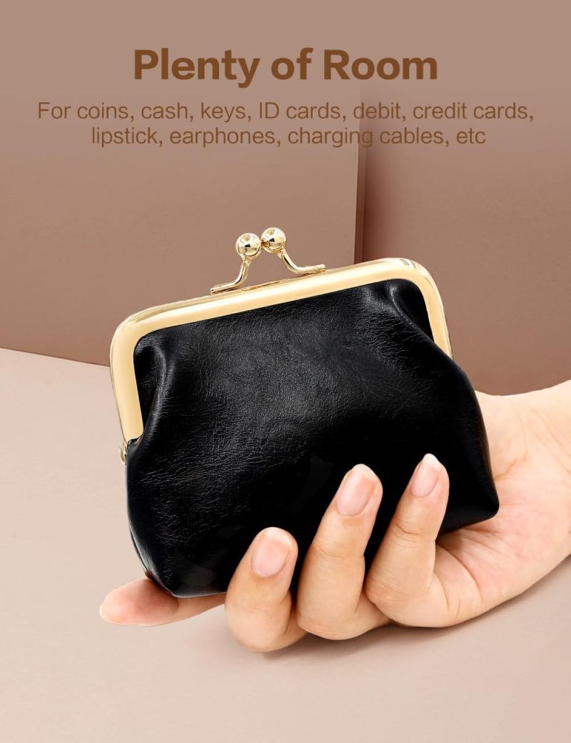 Retro PU Leather Coin Purse - 11.2×10.2×2.2CM Waterproof Scratch-resistant Snap Button Closure Solid Black Mini Bag for Daily Commuting Shopping Travel - Image 3