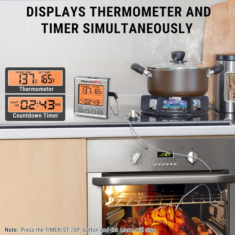 ThermoPro ترمومتر لحم رقمي زجاجي TP-16S - ترمومتر دقيق للحلويات والطعام للمدخن والشواء والشواء مع مؤقت طهي ذكي وإضاءة خلفية - Image 3