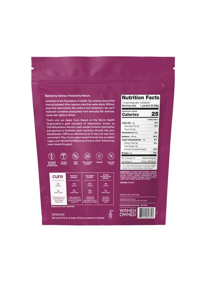 Cure Hydration Cure Hydrating Electrolyte Mix ; Powder For Dehydration Relief ; Fsa & Hsa Eligible ; Made With Coconut Water ; No Added Sugar ; Vegan ; Paleo Friendly ; Pouch Of 14 Packets Berry Pomegranate  - Image 3