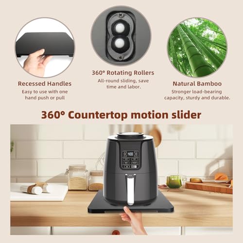 GIASSVIO 360° Rolling Tray Bamboo Appliance Slider for Kitchen Appliances, Coffee Maker Mat Tray for Countertops Sliding Tray for Coffee Maker Appliances Mat Easily from Under The Cabinet Black 11.6×13.9 - Image 4