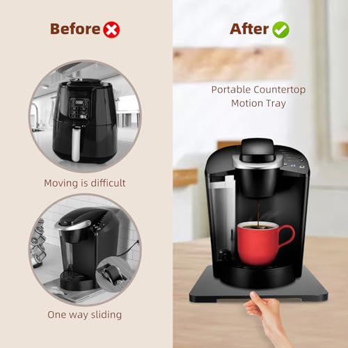 GIASSVIO 360° Rolling Tray Bamboo Appliance Slider for Kitchen Appliances, Coffee Maker Mat Tray for Countertops Sliding Tray for Coffee Maker Appliances Mat Easily from Under The Cabinet Black 11.6×13.9 - Image 3
