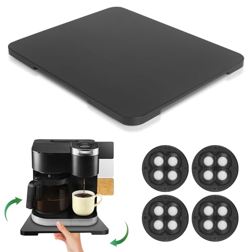 GIASSVIO 360° Rolling Tray Bamboo Appliance Slider for Kitchen Appliances, Coffee Maker Mat Tray for Countertops Sliding Tray for Coffee Maker Appliances Mat Easily from Under The Cabinet Black 11.6×13.9 - Image 1