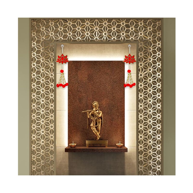 HNA GIFTING HNA Gifting Handmade Lotus Wall Hangings Set of 2 for Ganpati Diwali Varalakshmi and Janmashtami Premium Temple Decor Elegant Home Decoration Festival Backdrop Stand and Pooja Decoration - Image 1
