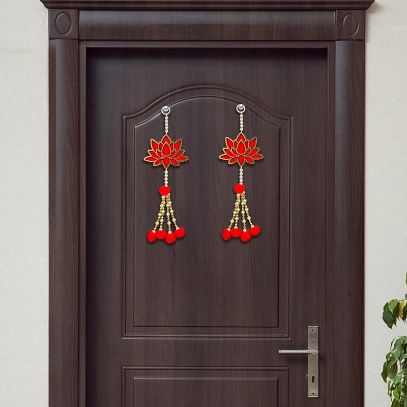 HNA GIFTING HNA Gifting Handmade Lotus Wall Hangings Set of 2 for Ganpati Diwali Varalakshmi and Janmashtami Premium Temple Decor Elegant Home Decoration Festival Backdrop Stand and Pooja Decoration - Image 2