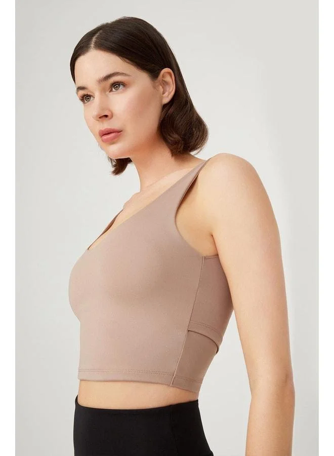 Los Ojos Beige Lightly Supported Back-Detail Covered Crop Top Bustier.