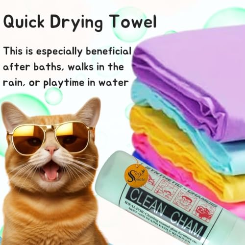Sage Square Cat Quick Dry, Super Absorbent Microfiber Soft Towels, Cat Shower Cleaning Accessories, Grooming Accessory, Bathing Towel, Soft Material, Quick Dry Eco Friendly Cat Bath Towel (Random) - Image 4