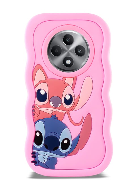 Lilo and Stitch Cartoon 3D Wavy Soft Silicone Phone Case for Oppo Reno 12F 4G/5G (Pink)