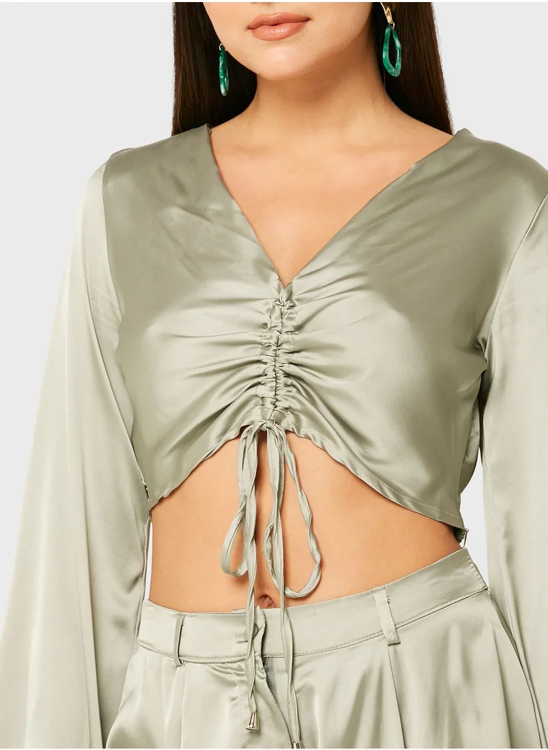 QUIZ Ruched Tie Front Crop Top