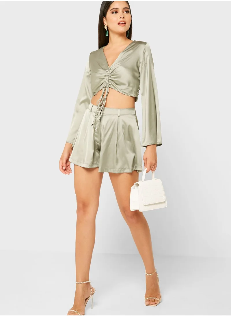 QUIZ Ruched Tie Front Crop Top