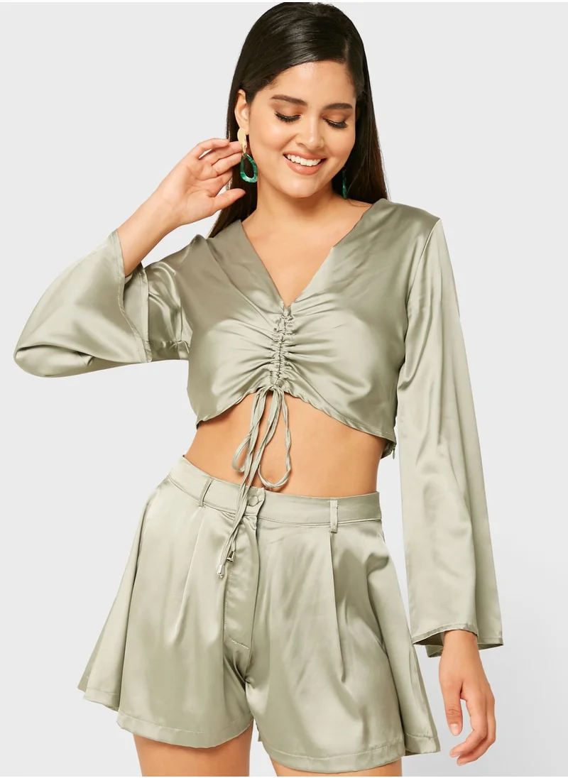 QUIZ Ruched Tie Front Crop Top