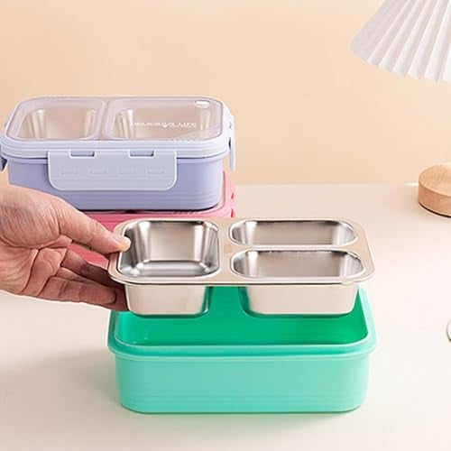 MEDALLIX Stainless Steel Lunch Box | 3-Compartment Leakproof & BPA-Free Bento Box | Insulated with Detachable Inner Containers & 4-Sided Lock | Ideal for Office, School, College & Travel | Mint Green - Image 3
