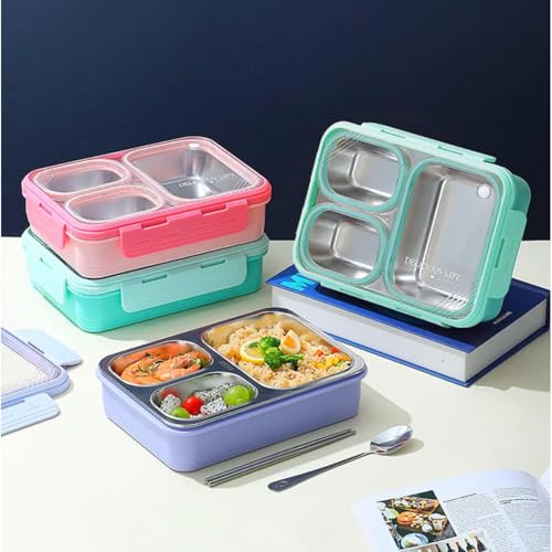 MEDALLIX Stainless Steel Lunch Box | 3-Compartment Leakproof & BPA-Free Bento Box | Insulated with Detachable Inner Containers & 4-Sided Lock | Ideal for Office, School, College & Travel | Mint Green - Image 5
