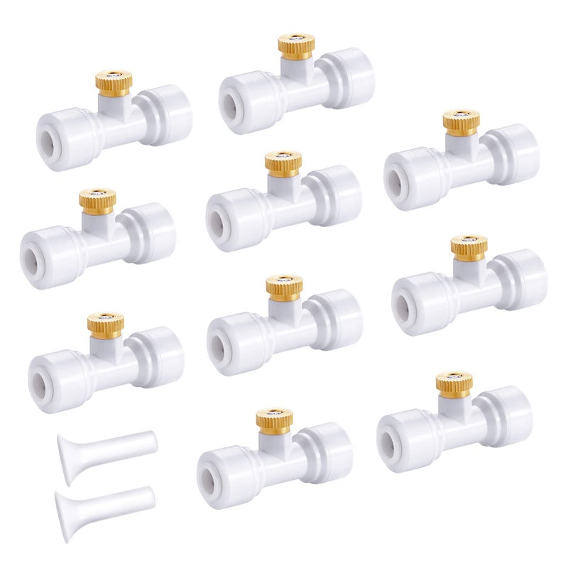 HOMENOTE 10 Pack Brass Misting Nozzles for Outdoor Cooling System, Mister Replacement Nozzles Tee and Plugs for 1/4" Tubing - Image 1