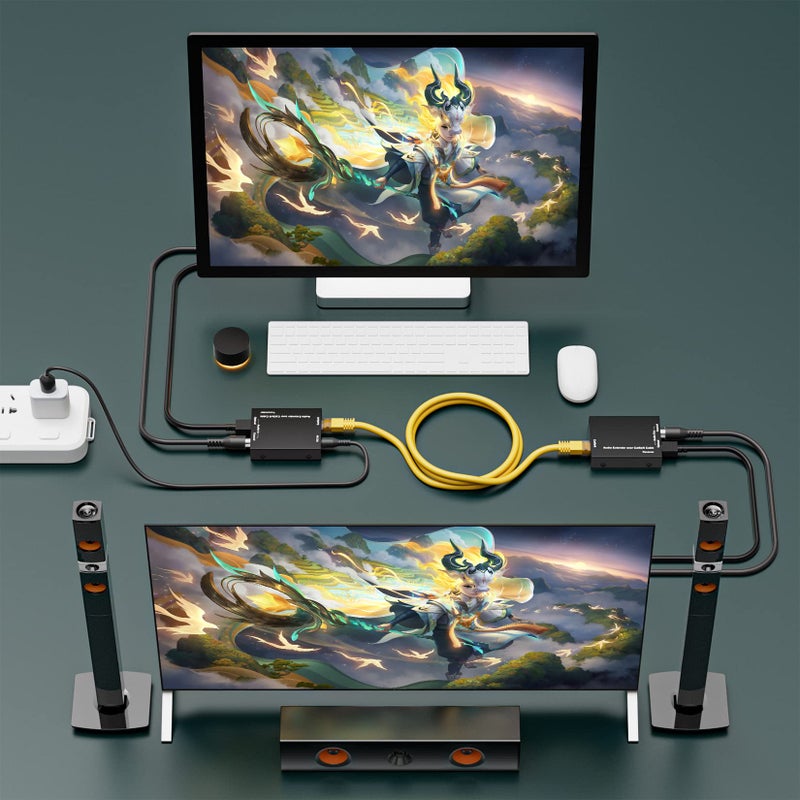 BolAAzuL Active Optical Coaxial Digital Audio Extender Over Cat5e Cat6 Cable, BolAAzuL Digital Audio SPDIF Toslink Coax Extender Transmitter Receiver up to 300M (990FT) - Image 2