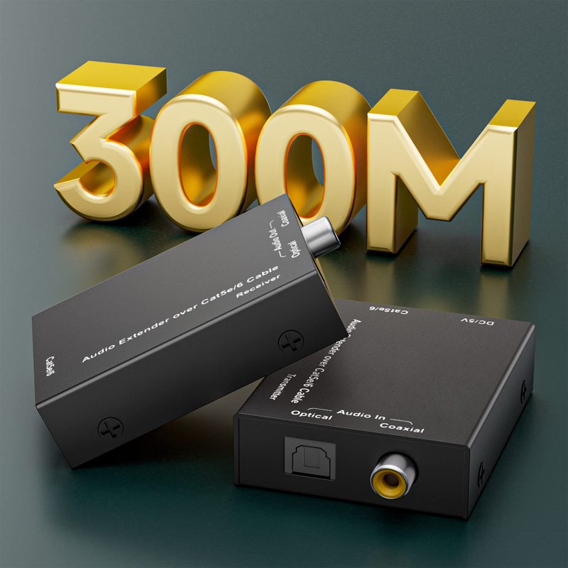 BolAAzuL Active Optical Coaxial Digital Audio Extender Over Cat5e Cat6 Cable, BolAAzuL Digital Audio SPDIF Toslink Coax Extender Transmitter Receiver up to 300M (990FT) - Image 3