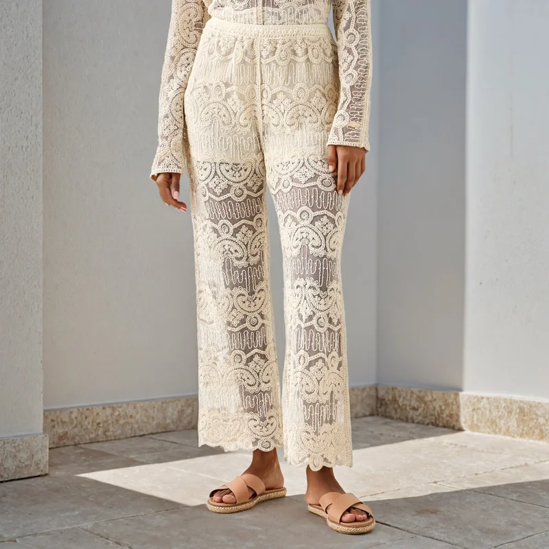2Xtremz 2Xtremz Crochet Texturted Wide-Leg Pants