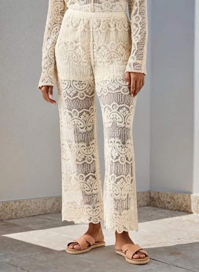 2Xtremz 2Xtremz Crochet Texturted Wide-Leg Pants