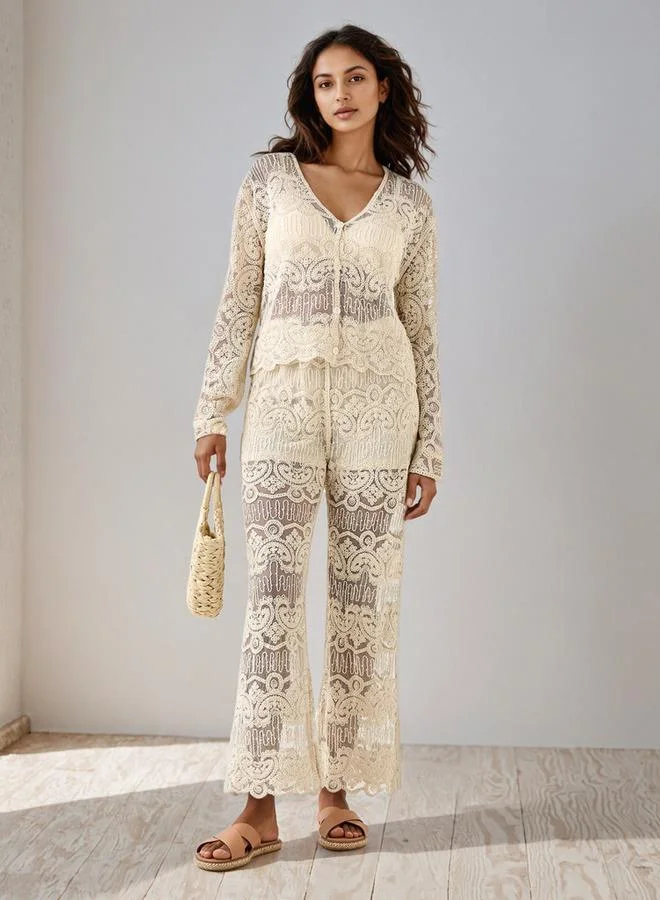 2Xtremz 2Xtremz Crochet Texturted Wide-Leg Pants