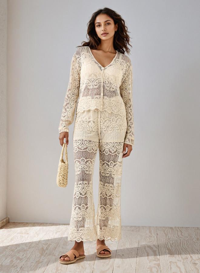 تواكستريمز بنطلون واسع الساق بنسيج كروشيه - Image 2