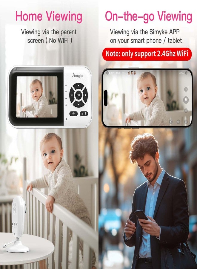 Simyke Smart Video Baby Monitor with Camera and Audio,Dual Mode,WiFi On/Off Switch,2.8inch Display,App,1080p Camera,1500ft Long Range,Night Vision,2-Way Talk,AI Baby Growth Album Function - Image 3