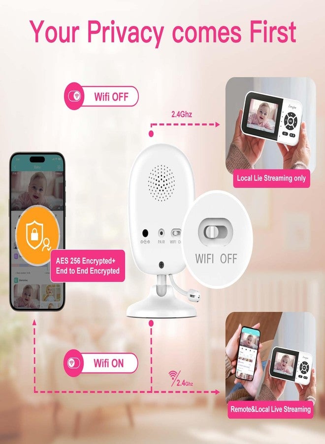 Simyke Smart Video Baby Monitor with Camera and Audio,Dual Mode,WiFi On/Off Switch,2.8inch Display,App,1080p Camera,1500ft Long Range,Night Vision,2-Way Talk,AI Baby Growth Album Function - Image 2