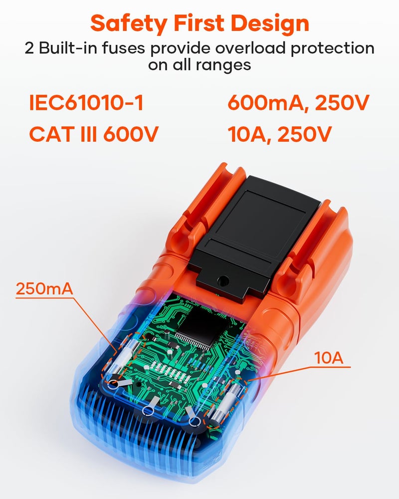 Crenova MS8233D Multimeter 6000 Counts Digital Multimeter DC AC Volt Meter Ohm Volt Amp Tester Measures Voltage Current Resistance Capacitance Continuity Diode Duty-Cycle Frequency NCV Live Wire Test - Image 3