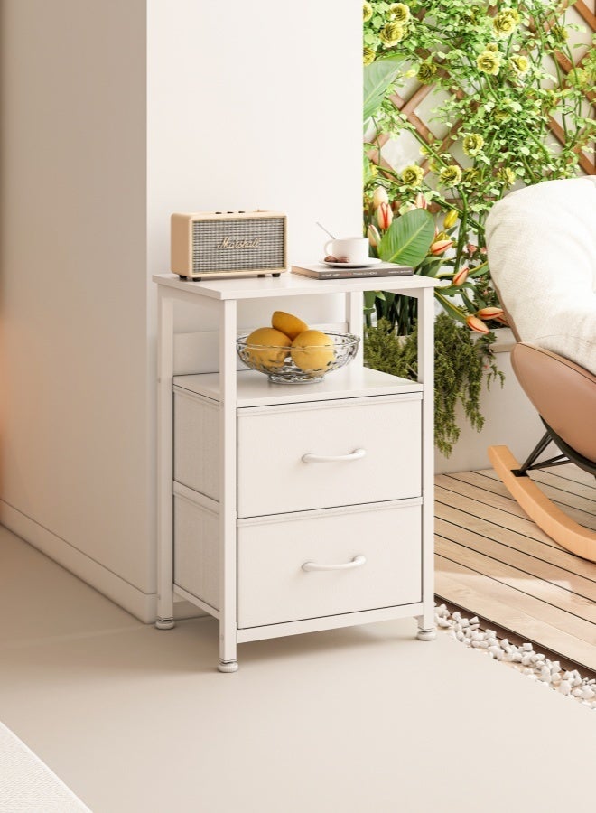 طاولة جانبية من 3 طبقات ، منضدة مع درجتين من القماش والرف المفتوح ، خزانة تخزين متعددة الوظائف لغرفة المعيشة ، غرفة نوم ، مكتب ، 45*30*73 سم ، أبيض - Image 1