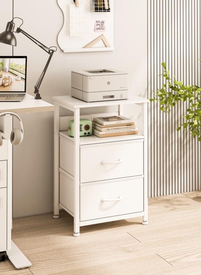 طاولة جانبية من 3 طبقات ، منضدة مع درجتين من القماش والرف المفتوح ، خزانة تخزين متعددة الوظائف لغرفة المعيشة ، غرفة نوم ، مكتب ، 45*30*73 سم ، أبيض - Image 2