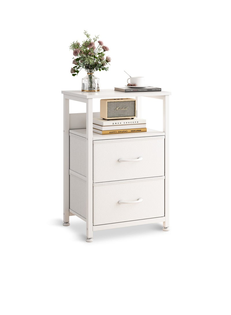 طاولة جانبية من 3 طبقات ، منضدة مع درجتين من القماش والرف المفتوح ، خزانة تخزين متعددة الوظائف لغرفة المعيشة ، غرفة نوم ، مكتب ، 45*30*73 سم ، أبيض - Image 4