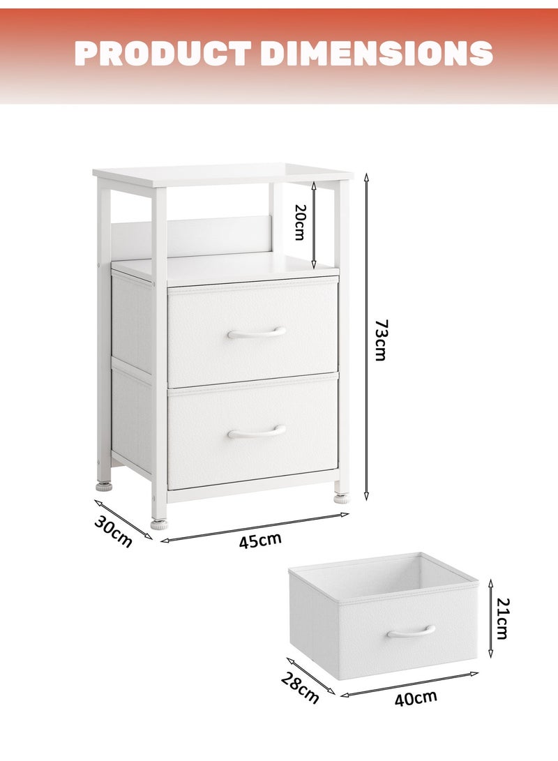 طاولة جانبية من 3 طبقات ، منضدة مع درجتين من القماش والرف المفتوح ، خزانة تخزين متعددة الوظائف لغرفة المعيشة ، غرفة نوم ، مكتب ، 45*30*73 سم ، أبيض - Image 5