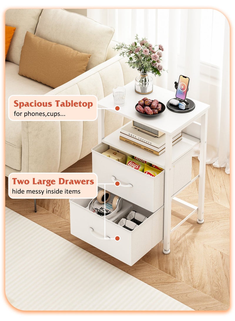 طاولة جانبية من 3 طبقات ، منضدة مع درجتين من القماش والرف المفتوح ، خزانة تخزين متعددة الوظائف لغرفة المعيشة ، غرفة نوم ، مكتب ، 45*30*73 سم ، أبيض - Image 3