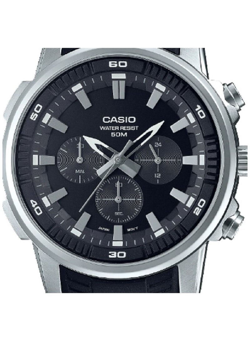 Casio Watch Men Analog Multi Hands Black Dial Resin Band MTP-E505-1AVDF. - Image 3