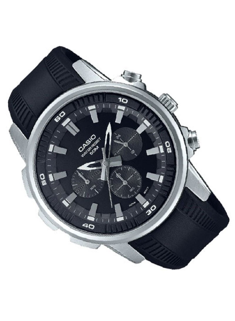 Casio Watch Men Analog Multi Hands Black Dial Resin Band MTP-E505-1AVDF. - Image 2