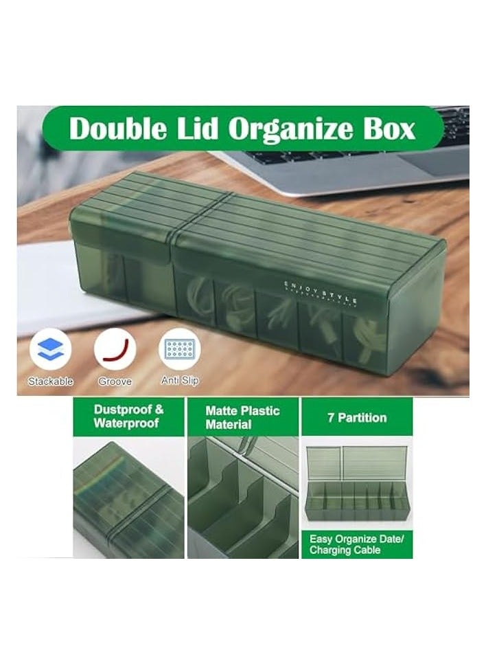 erorex Cable Management Box, 7 Compartments Storage Box USB Cord Sorter, Data Cable Organizer Box, High Utility Advanced Cable Management Box for Living Room, Bedside, Home, Office Desk (Green)  - Image 4
