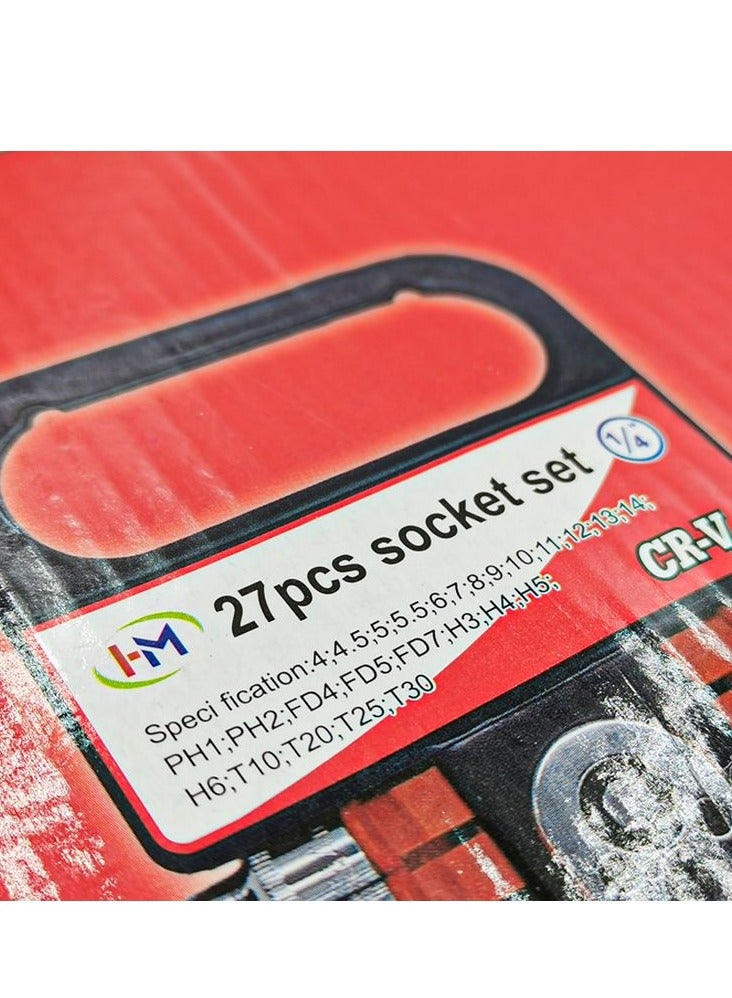H and M 27 Pieces Premium Quality 1/4" Inch Dr. Socket Wrench Tool Set For Home/Mechanic/Home H-0017 - Image 5
