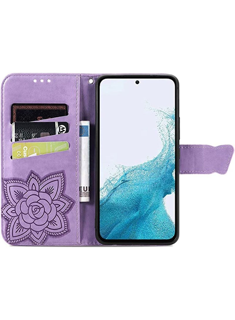 Samsung Galaxy A54 5G Wallet Case Cover with PU Leather Wallet Flip Protective Magnetic Case with Wrist Strap Card Slots Holder Pocket Butterfly Flower Stand Cas Purple  - Image 2