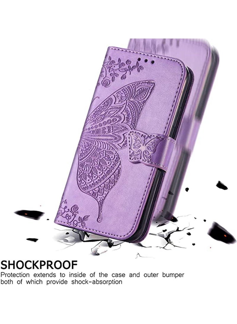 Samsung Galaxy A54 5G Wallet Case Cover with PU Leather Wallet Flip Protective Magnetic Case with Wrist Strap Card Slots Holder Pocket Butterfly Flower Stand Cas Purple  - Image 5