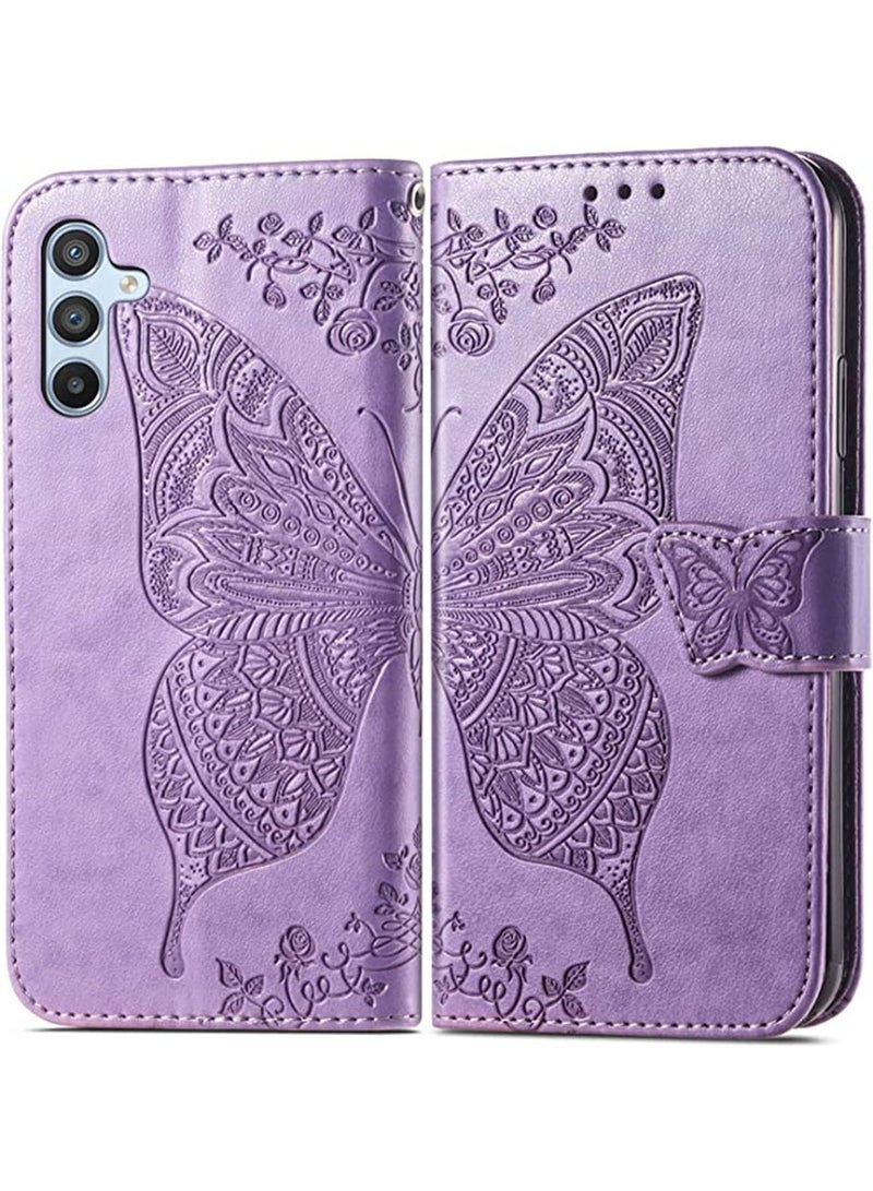 Samsung Galaxy A54 5G Wallet Case Cover with PU Leather Wallet Flip Protective Magnetic Case with Wrist Strap Card Slots Holder Pocket Butterfly Flower Stand Cas Purple  - Image 3