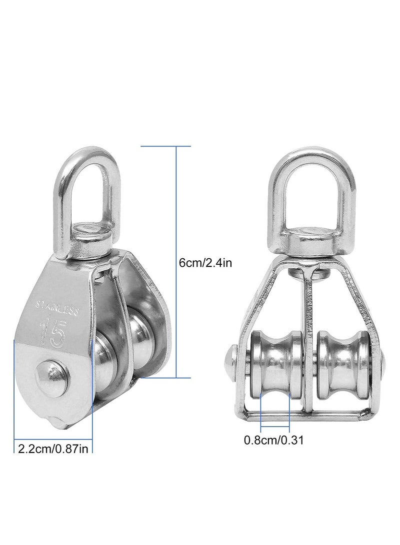 SOLARAE 2 Pcs Double Swivel Pulleys Block Stainless Steel Duplex Bearing Traction Wheel Swivel Hook Double Pulley Roller Loading - Image 5
