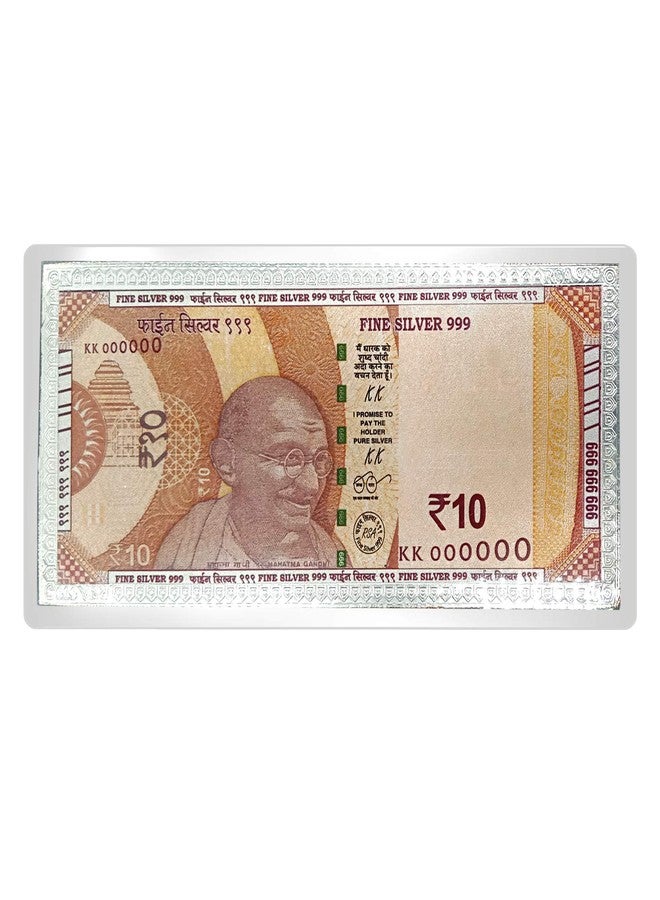 MAA SILVER Pure Silver Laminated Currency Note of Ten Rupees for Gifting & Religious Use (999 Purity)(2.5 Grams Silver) - Image 1