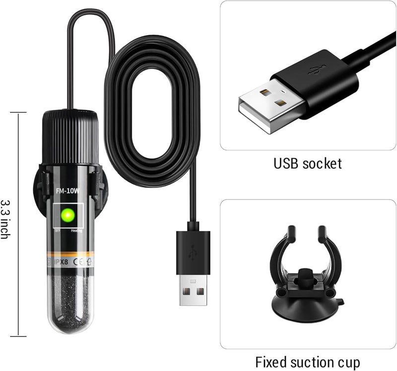 SWIUKPHE Mini Betta Heater, 10W Small Submersible Fish Tank Heater with Digital Display Thermostat, USB Powered, for Aquariums up to 1 Gallon - Image 2