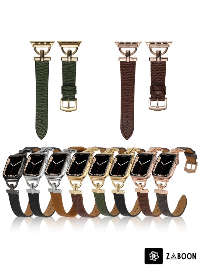 Zaboon D-buckle Lizard Leather  Watch Band For Apple Watch Ultra 49mm / Series 8&7 45mm / SE 2&6&SE&5&4 44mm / 3&2&1 42mm(G) - Image 5