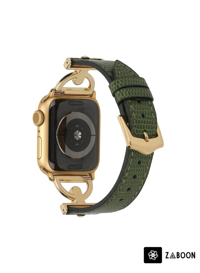 Zaboon D-buckle Lizard Leather  Watch Band For Apple Watch Ultra 49mm / Series 8&7 45mm / SE 2&6&SE&5&4 44mm / 3&2&1 42mm(G) - Image 3