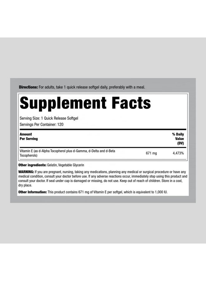 Piping Rock - Vitamin E 1000 Iu Softgels ; 120 Count ; With Dalpha And Mixed Tocopherols ; Gluten Free Nongmo Supplement - Image 1