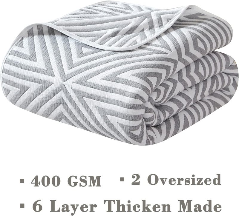 EMME Cotton Queen Blanket for Bed - 6 Layer Soft Quilt Thicken 400GSM Triangle Jacquard Blanket 90"x 90", Cotton Comforter for Dorm Bed Couch Chair and All Seasons(Grey,Queen) - Image 4